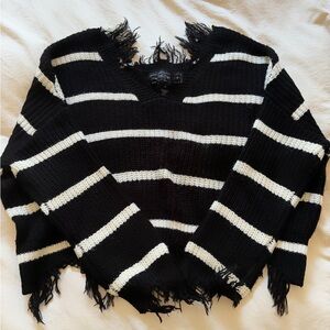 Polly & Esther Black and White V-Neck Sweater